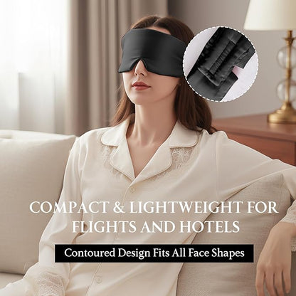 100% Mulberry Silk Sleep Mask, Eye Mask for Deep Sleep and Travel, Soft Breathable Eye Cover with Adjustable Headband (Black)