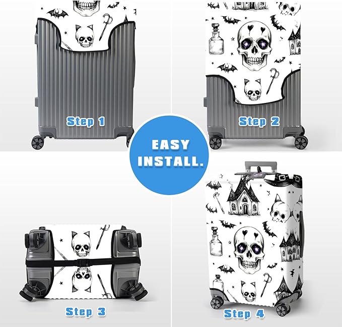 Luggage Cover Protector for 26-28 Inch Suitcases, TSA Approved Elastic Travel Suitcase Covers, Anti-Scratch Washable Luggage Sleeve for Carry On & Checked Bags, Watercolor Gothic Black