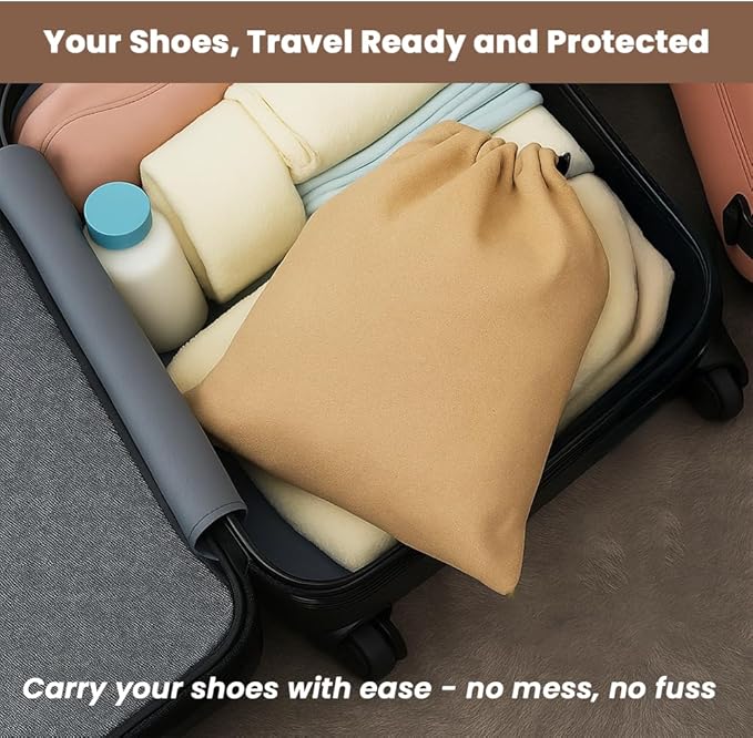 LFH Cotton Rich Shoe Storage Bags with Drawstring, Dustproof Breathable Reusable Organizer, Perfect For Travel, Dorm, Hotel, College, Gym, Easy to Carry, Machine Washable 8"x17" (Pack of 4) - Beige