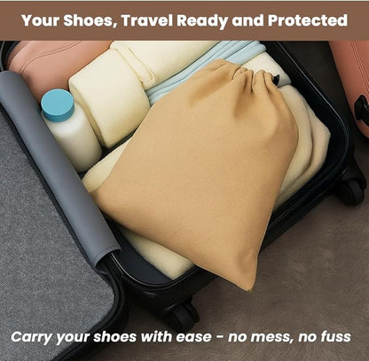 LFH Cotton Rich Shoe Storage Bags with Drawstring, Dustproof Breathable Reusable Organizer, Perfect For Travel, Dorm, Hotel, College, Gym, Easy to Carry, Machine Washable 12"x17" (Pack of 6) - Beige