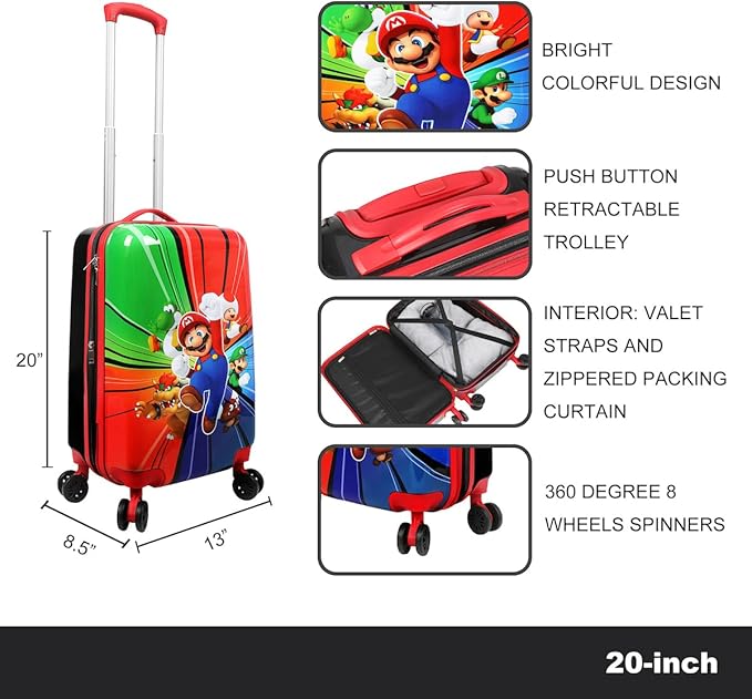 Bioworld Super Mario Bros Character Group Art 20" Rolling Carry On Luggage