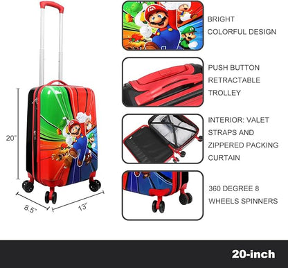 Bioworld Super Mario Bros Character Group Art 20" Rolling Carry On Luggage