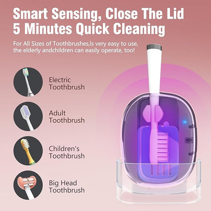 Toothbrush Covers Case San itizer and Holder with Light,Toothbrush Covers with Holder, Rechargeable Portable Toothbrush Cleaner Case（Pink）