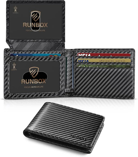 RUNBOX Wallet for Men Slim Rfid Leather 2 ID Window With Gift Box