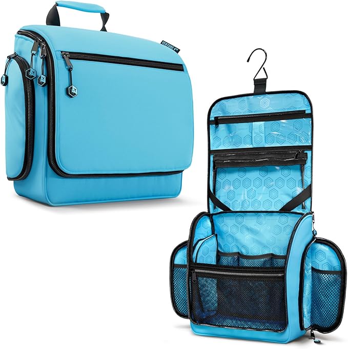 VENTURE 4TH Hanging Travel Toiletry Bag for Women & Men - Travel Organizer with Expandable Compartments & Removable Clear Pouch for Toiletries (Light Blue)