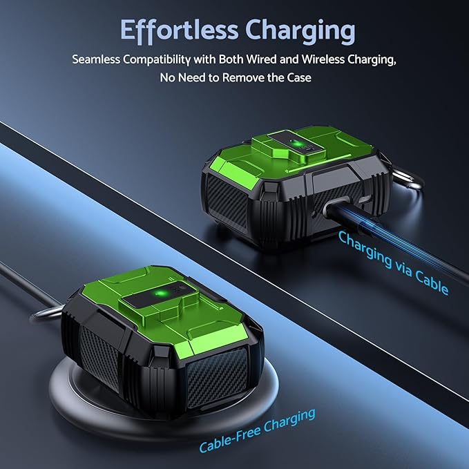 DASFOND Armor Earphone Cover Case for Airpods Pro 3, Military Grade Full Body Shockproof Protection Hard Case, Support Wireless Charging with Keychain, Magnetic Lid, Front LED Visible, Green