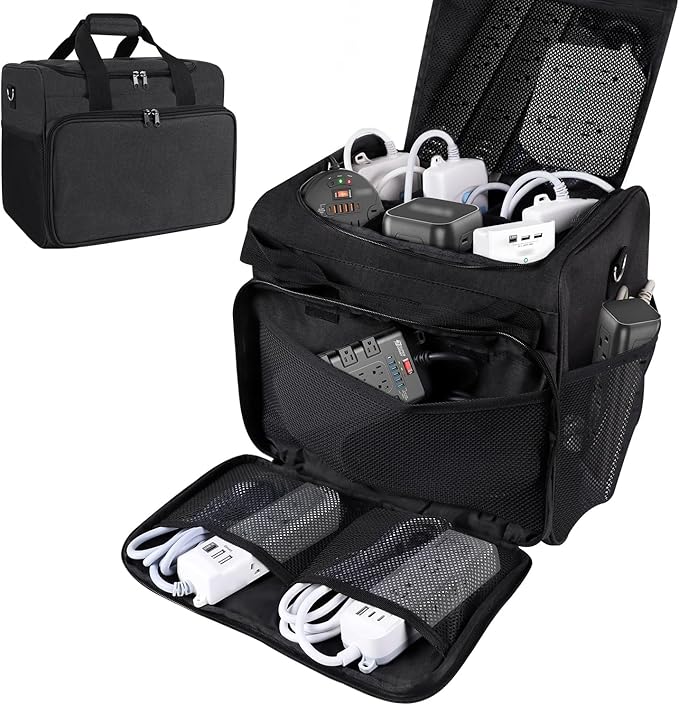 Cable Organizer Bag,Cable Management Box Cord Organizer Case,Electronics Cord Storage Bag with Adjustable Divider Large Cable Storage Bag Carrying Case for Cable, Cord,Power Strip
