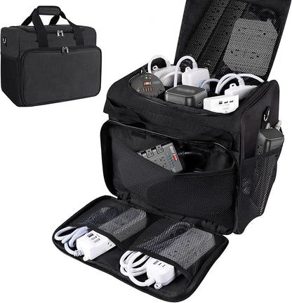 Cable Organizer Bag,Cable Management Box Cord Organizer Case,Electronics Cord Storage Bag with Adjustable Divider Large Cable Storage Bag Carrying Case for Cable, Cord,Power Strip
