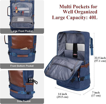 WITZMAN Travel Backpack for Men Women Carry on Luggage Backpack Canvas Rucksack Duffel bag with Shoe Compartment（A2021 big size Blue）