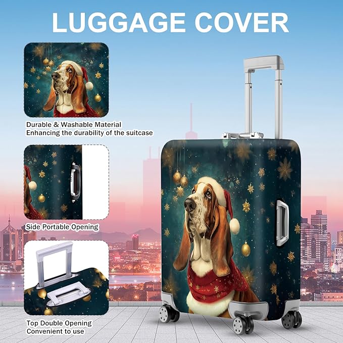 FOREVER QUEEN Christmas Cut Dog Luggage Cover Suitcase Protector Suitcase Cover Anti-Scratch,Stretchable Bag Cover Washable Durable Polyester