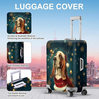 FOREVER QUEEN Christmas Cut Dog Luggage Cover Suitcase Protector Suitcase Cover Anti-Scratch,Stretchable Bag Cover Washable Durable Polyester