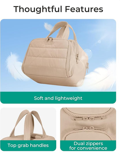 BAGSMART Travel Toiletry Bag, Puffy Toiletry Bag for Women, Wide-open toiletry bags for traveling, Large Travel Cosmetic Makeup Bag Organizer for Accessories,Toiletrie (Khaki)