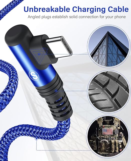 sweguard iPhone 16 Charger USB to Type C Cable 90 Degree [2-Pack,6.6FT] Fast Charging Cord for iPhone 16 15 Pro Max Plus Samsung Galaxy S25 S24 S23 S22 S21 S20 A54 A15 Note Flip LG Pixel Moto