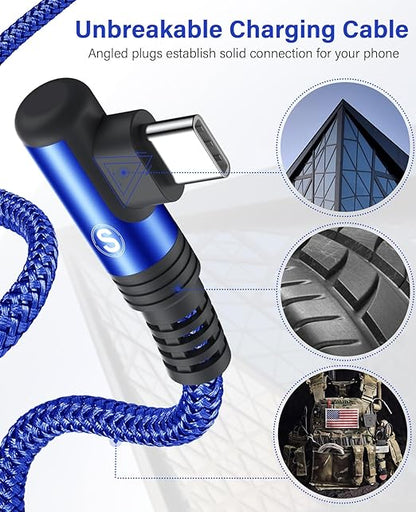 sweguard iPhone 16 Charger USB to Type C Cable 90 Degree [2-Pack,6.6FT] Fast Charging Cord for iPhone 16 15 Pro Max Plus Samsung Galaxy S25 S24 S23 S22 S21 S20 A54 A15 Note Flip LG Pixel Moto