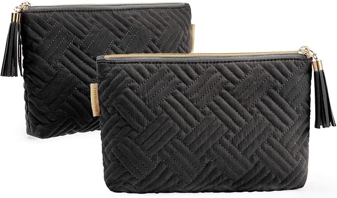 BAGSMART Small Cosmetic Bag, Makeup Bag,2 Pcs for Purse,Travel Pouch for Makeup Brushes Lipsticks Electonic Accessories, Black+Black
