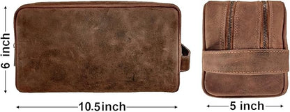 RUSTIC TOWN Full Grain Leather Travel Toiletry Bag - Cosmetic Makeup Kit Organizer (Brown)