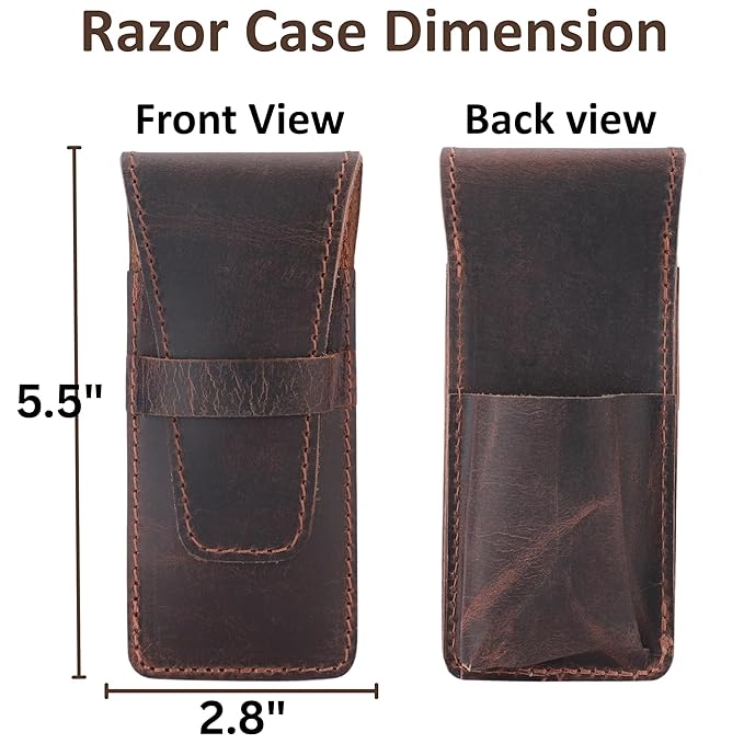 Leather Safety Razor Case Shaving Accessories Straight Safety Razor Holder for Double Edge Personal Care Essentials Handmade Shaver Case for Travel (Brown)