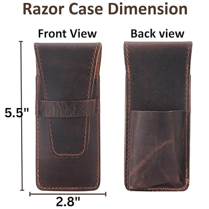 Leather Safety Razor Case Shaving Accessories Straight Safety Razor Holder for Double Edge Personal Care Essentials Handmade Shaver Case for Travel (Brown)