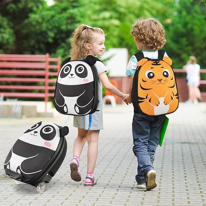 HONEY JOY Kids Luggage, 12” Children Hardshell Backpack & 16” Toddler Travel Rolling Suitcase, 2 Pcs Lightweight Carry On Luggage Set, Kids Luggage with Wheels for Girls & Boys(Black Panda)