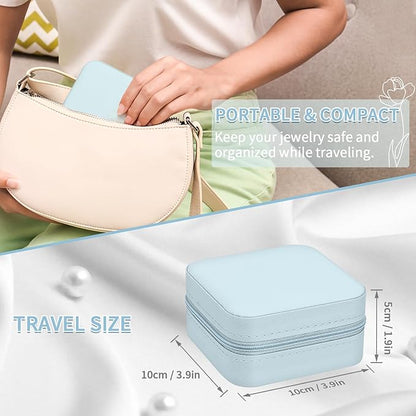Leezmark 8 Pcs Jewelry Travel Case, Bridesmaid Gifts Set Of 8, Velvet Portable Jewelry Travel Organizer Small Jewelry Box Bridesmaid Proposal Gifts Box Mini Storage Organizer Storage Box, Light Blue