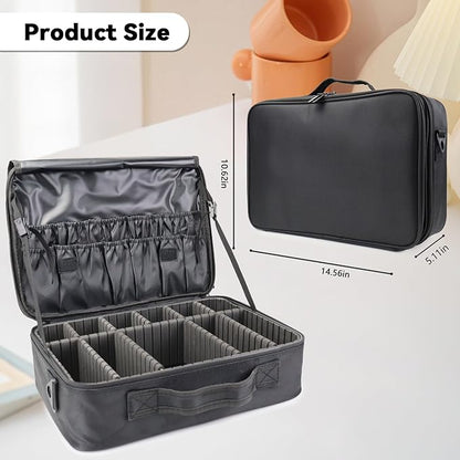 Travel Makeup Bag Makeup Cosmetic Train Case Organizer Portable Storage Bag with Adjustable Dividers for Cosmetics Makeup Brushes Toiletry Jewelry Black Medium