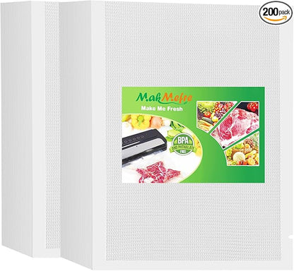 MakMeFre 200 Pint Size 6" x 10" Vacuum Sealer Bags with BPA Free and Heavy Duty,Great for Food Storage Vaccume Sealer PreCut Bag