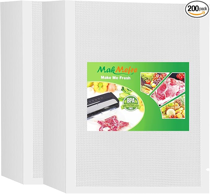MakMeFre 200 Gallon Size 11" x 16" Vacuum Sealer Bags with BPA Free and Heavy Duty,Great for Food Storage Vaccume Sealer PreCut Bag
