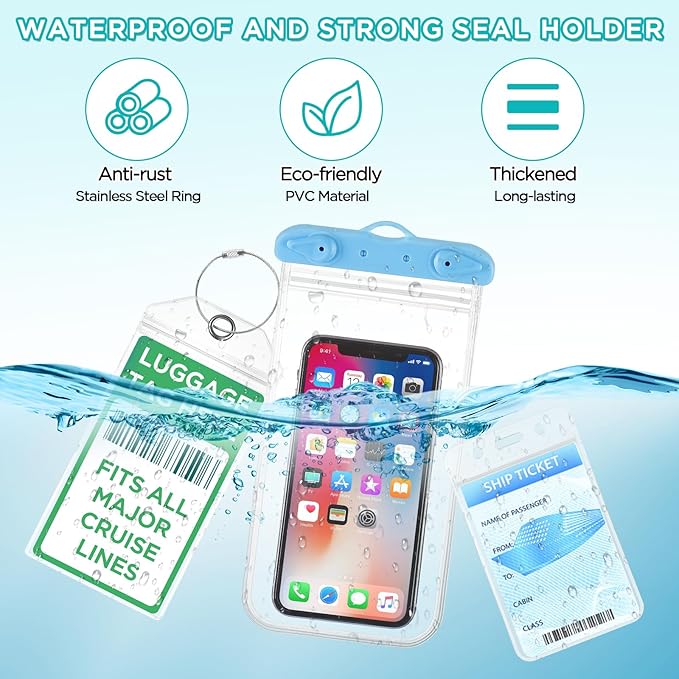 Cruise Ship Essentials Kit Include Cruise Luggage Tags Holder, Cruise Lanyards, Cruise Power Strip, Towel Bands and Clips, Waterproof Phone Bags for All Cruise Lines