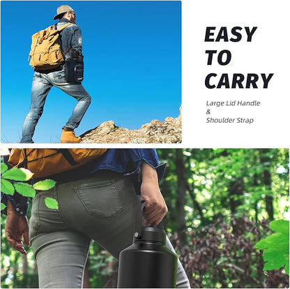 WATERSY 1.5 Gallon Water Bottle Insulated(Cold for 48 Hrs),BPA Free&Leak Proof,196oz Stainless Steel Water Jug,Big thermos,Large Water Bottle with Handle for Gym,Hiking,Camping&Travel,Black
