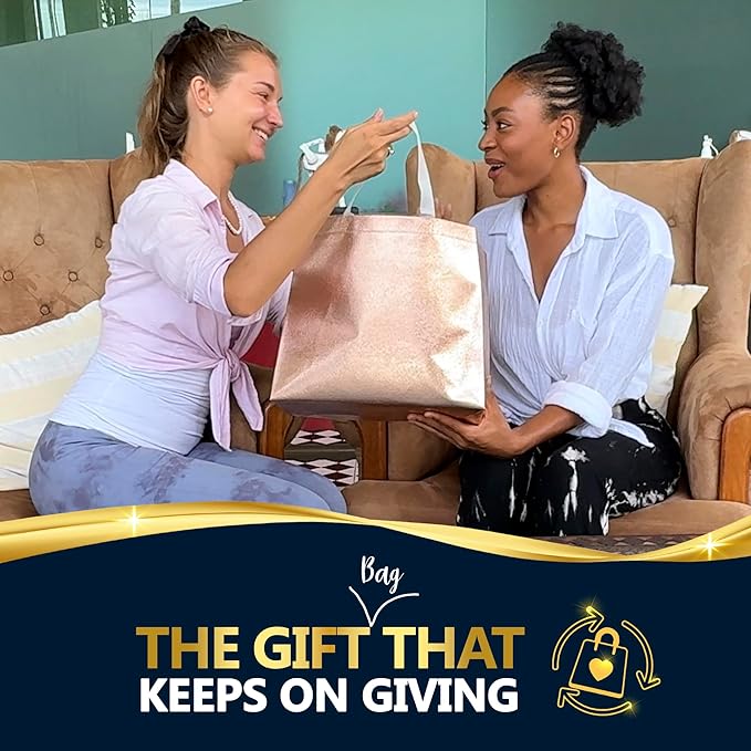 Nush Nush Large Rose Gold Gift Bags Bulk - Set of 60 Shiny Rose Gold Reusable Gift Bags Large Size with Handles - For Small Business, Birthday Party Favors, Bridesmaids, Christmas Gifts - 13Wx5Dx11H