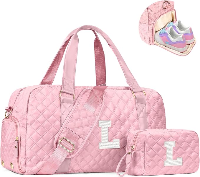 Personalized Duffle Bag Women Girls Gift: Letter Carry on bags, Dance Cheer bag Sports for Girl, Kid Gymnastics Bags, Birthday Gifts for Women Girls Kids Teens Mom Teacher