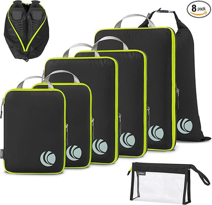 Cipway Compression Packing Cubes, Lightweight Travel Luggage Organizers with Shoe, Toiletry & Laundry Bags, Travel Essentials for Carry-on Suitcase (8 Piece, Black)