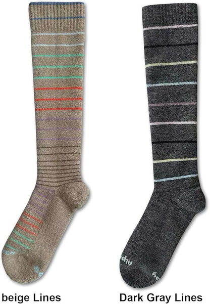 Alpaca Wool Heavyweight Knee High Compression Socks, Thick Winter Thermal Warm Soft Circulation Travel Flying