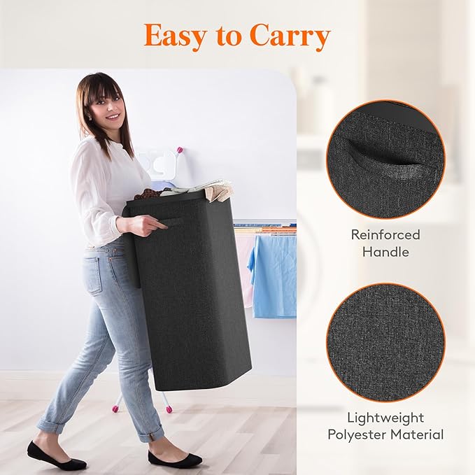 Lifewit 105L Laundry Basket with Lid, Large Laundry Hamper with Plastic Handles and Removable Bag, Foldable Tall Dirty Clothes Hampers for Laundry for Laundry Room, Bedroom, Bathroom, Dorm, Dark Gray