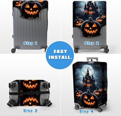 Luggage Cover Protector for 26-28 Inch Suitcases, TSA Approved Elastic Travel Suitcase Covers, Anti-Scratch Washable Luggage Sleeve for Carry On & Checked Bags, Halloween Pumpkins