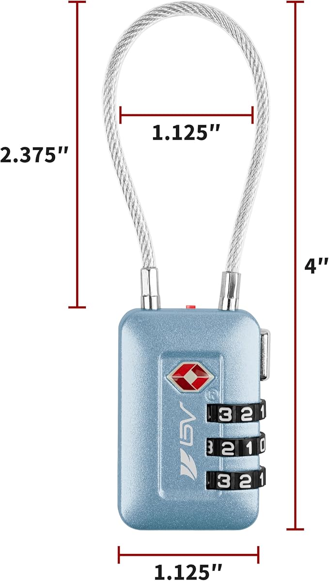 TSA Accepted Luggage Travel Lock, Set-Your-Own Combination Lock for School Gym Locker, Luggage Suitcase Baggage Locks, Filing Cabinets, Toolbox, Case (Arctic Blue, 4 Pack)