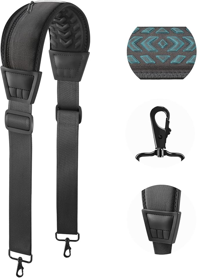 60" Universal Shoulder Strap, 3D Sponge Thick Padded Bag Strap with Double Adjustable Buckles and Metal Hooks, Ideal for Briefcases, Crossbody Bags, Luggage (Storage Bag + Reflective Tape)