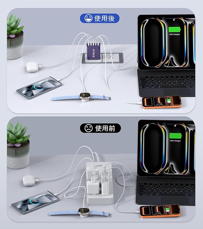 [2-Pack] USB C Wall Charger, 60W Charger Block 5-Port PD Fast Charging Blocks,Multiport 2USB C+3USB A Plug,Type C Power Adapter Brick Cube for iPhone 17/16/15/14/13/Pro,Samsung,for Switch（Purple）