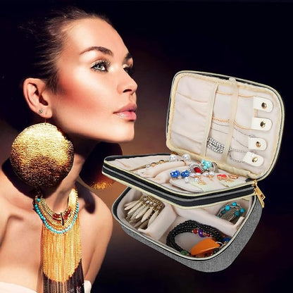 Teamoy Double Layer Jewelry Organizer, Jewelry Travel Case for Rings, Necklaces, Earrings, Bracelets and More(Medium, Gray)