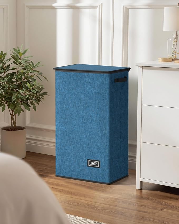 SOLEDI Laundry Hamper with Lid 100L Large & Tall Collapsible Laundry Baskets, Clothes Hamper with Bag Removable Easy to Carry, Dirty Hampers for Bedroom, Bathroom, Dorm, College, Blue