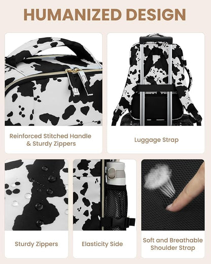 Travel Backpack for Women Man, Waterproof Personal Item Travel Bag Airline Approved Laptop Backpack Bookbag Weekender bags for Business,Travel, Work Fits 15.6 inch Laptop(Medium,Cowprint)