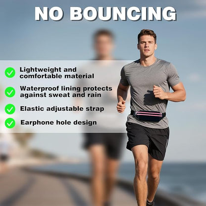 Slim Running Belt Fanny Packs for Women Man,Adjustable WaterProof Running Pouch Waist Bag for Workout Jogging,Elastic Phone Holder for Runner Comes with Reflective Armbands