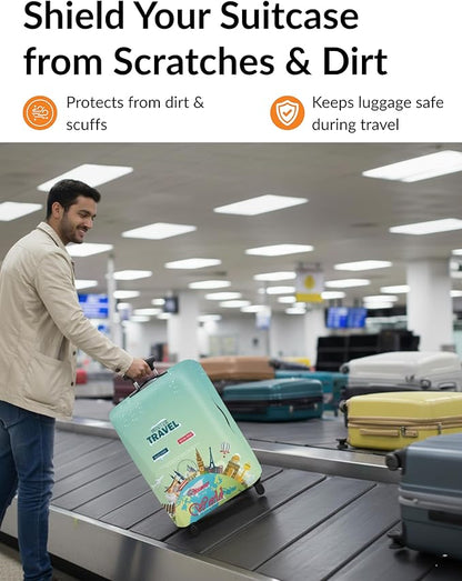 Boxiki Travel Elastic Luggage Cover – Earthy Tones Design Suitcase Protector – Durable, Washable & Scratch-Resistant Dustproof Cover for Large Suitcases