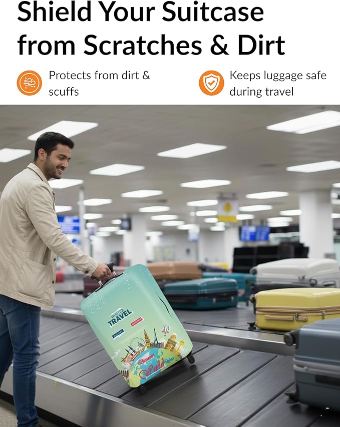 Boxiki Travel Elastic Luggage Cover – Earthy Tones Design Suitcase Protector – Durable, Washable & Scratch-Resistant Dustproof Cover for Extra Large Suitcases