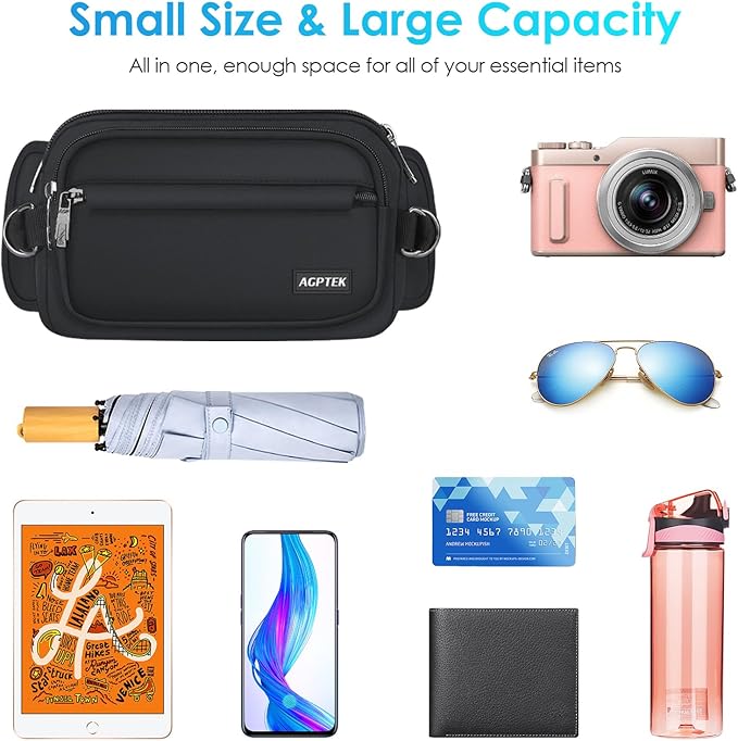 AGPTEK Fanny Pack for Women Men, RFID Large Capacity Waist Wallet Bag, Adjustable & Waterproof Bum Belt Pouch for Travel, Running, Shopping, Hiking, Dog Walking, Cycling, Climbing