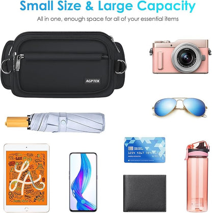 AGPTEK Fanny Pack for Women Men, RFID Large Capacity Waist Wallet Bag, Adjustable & Waterproof Bum Belt Pouch for Travel, Running, Shopping, Hiking, Dog Walking, Cycling, Climbing