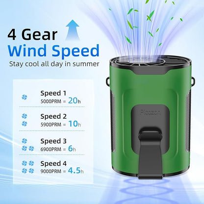 Picozon Portable Smart AI Fan, 9000 RPM Strong Airflow, Rechargeable 4 Speeds Hands-free Wearable Waist Clip Necklace Fan with 20H Non-Stop Cooling System for Outdoor, Hiking Jobsite Camping - Green