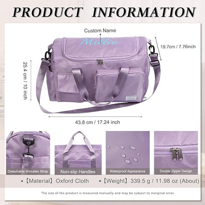 Personalized Duffel Bag Custom Sport Gym Travel Bags Embroidered Name Text Customized Dry Wet Separated Weekend Waterproof Bag for Women Men (B-Purple)