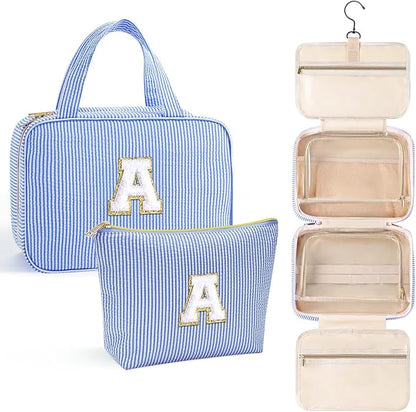 YOOLIFE Christmas Gifts for Women Teenage Girls Stocking Stuffers, Initial Hanging Toiletry Bag for Women Teen Girl, Travel Toiletry Bag Gifts for Mom Daughter Sister Friends, Letter A, Blue