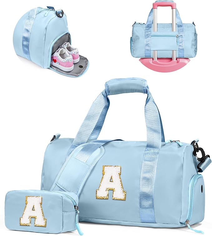 Birthday Gift for Daughter-Girl Gym Bag with Shoe Compartment, Kid Personalized Weekender Ballet Bags, Initial Travel Tote with Makeup Pouch, Girls Cheer Up Gifts (Letter A)